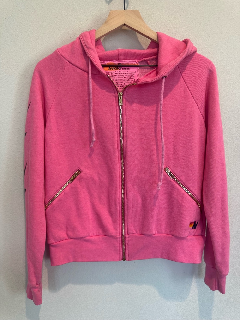 Aviator Nation 4 Bolt Relaxed Zip Hoodie With Pockets Paris Pink Extra Small